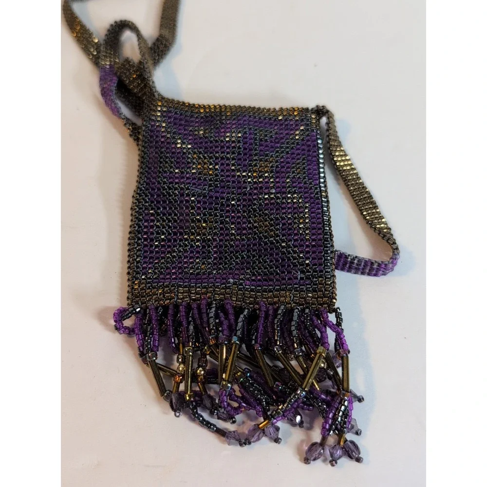 Beaded‎ Painted Necklace Pouch Medicine Bag With Tassels Credit Card Case Coin